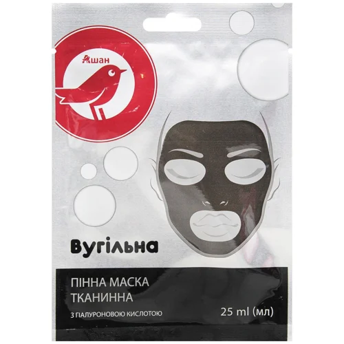Маска Auchan для обличчя тканинна вугілля 25мл
