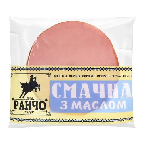Ковбаса з м'яса птиці варена Смачна з маслом Ранчо 0.28кг