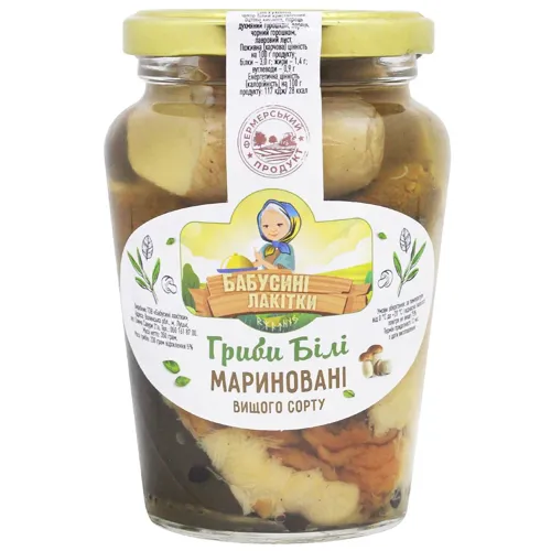 Гриби білі Бабусині Лакітки мариновані вищого сорту 350г