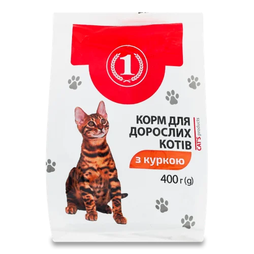 Корм Сухий Повнораційний Для Дорослих Котів З Куркою, ТМ 1, 400г