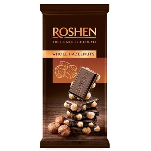 Шоколад чорний Roshen с цілими лісовими горіхами 90г