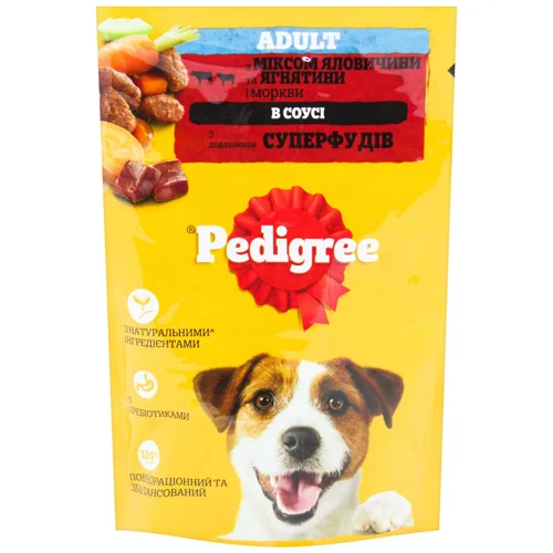 Корм вологий Pedigree з яловичиною та ягням для собак 100г