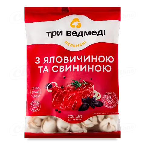 Пельмені Три ведмеді з яловичиною та свининою, 700г