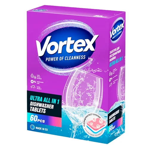 Таблетки для посудомийних машин Vortex All in One 60шт