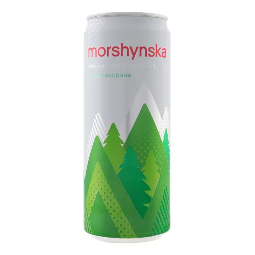 Вода мінеральна слабогазована Morshynska з залізної банки 0.33л