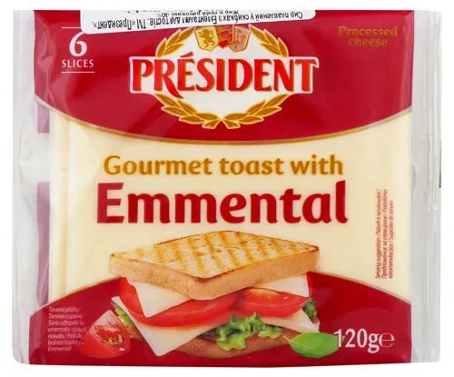 Сир плавлений 40% для тостів Emmental President м/у 120г