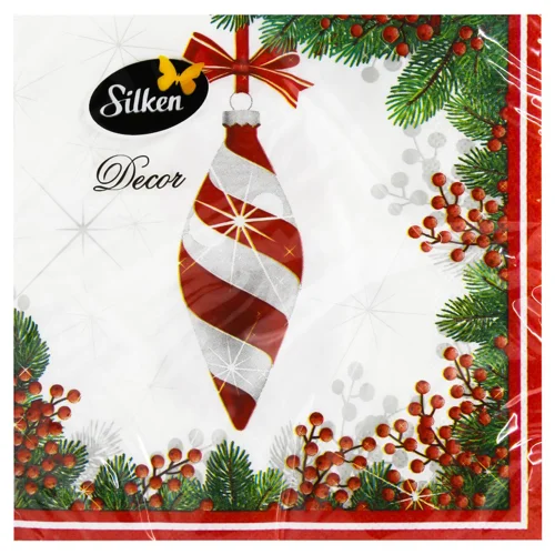 Серветки столові Silken Ялинкова гілка з іграшкою 3-шарові 33*33см 18шт