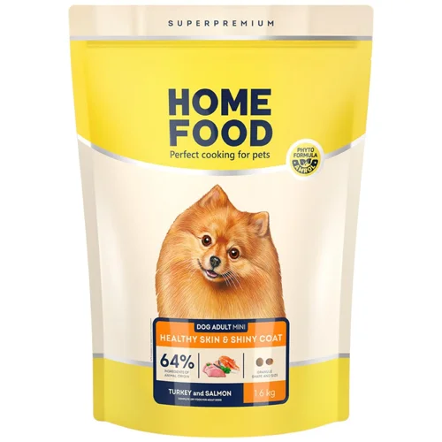 Корм сухий Home Food з індичкою та лососем для здоров'я шкіри та шерсті собак малих порід 1,6кг