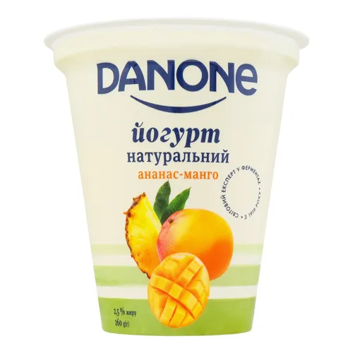 Йогурт 2.5% натуральний Ананас-Манго Danone ст 260г