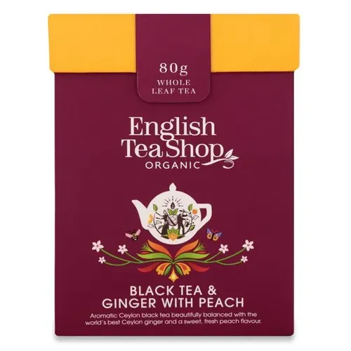 Чай чорний English Tea Shop English Breakfast імбир-персик, органічний + ложка, 80г
