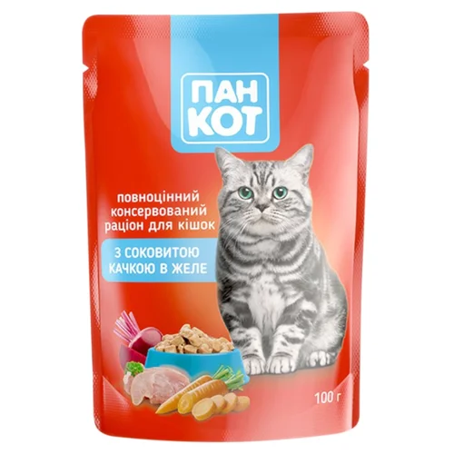 Корм вологий Пан Кот з качкою для котів 100г