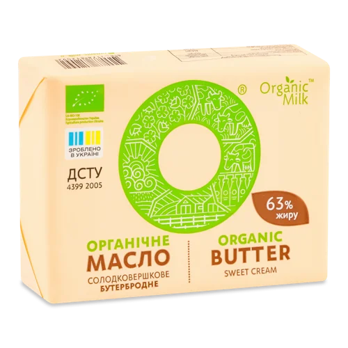 Масло Солодковершкове Органічне 63% Бутербродне Organic Milk м/у, 180г