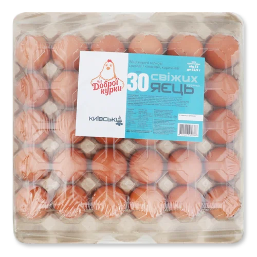 Яйця Курячі Першої Категорії Від Доброї Курки, Київські, Лоток, 30шт