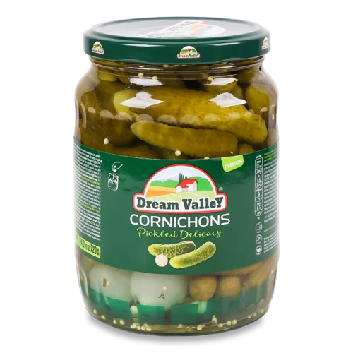 Корнішони Делікатесні Мариновані Огірки Dream Valley, з/б, 720г