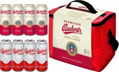 Набір пива Budweiser світле фільтроване 5% 0.5л х 4 шт. + Budweiser бочкове світле фільтроване 4% 0.5л х 2 шт. + термосумка