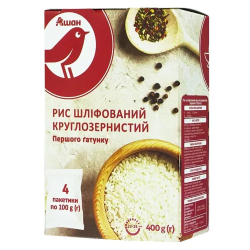 Рис Ашан шліфований круглозернистий 4шт*100г
