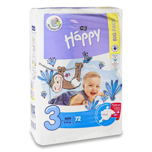 Підгузки Дитячі 5-9 кг 3 Midi Bella Baby Happy 72 шт, в/ґ