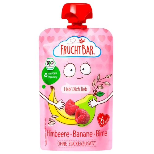 Пюре фруктове Frucht Bar Малина, банан та груша 100г