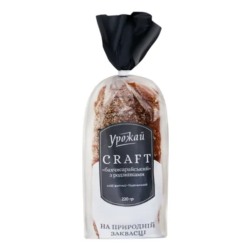 Хліб житньо-пшеничний нарізний з родзинками Бахчисарайський Craft Урожай 0.22кг