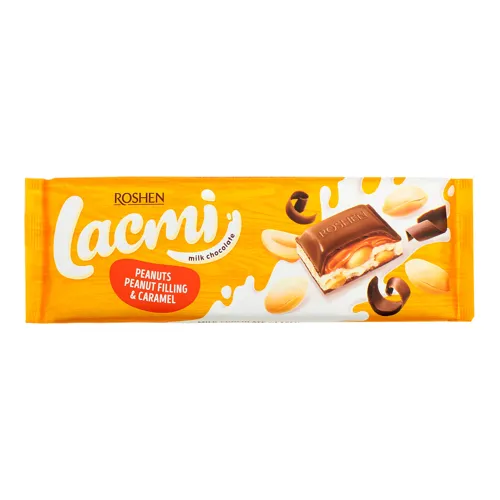 Шоколад молочний Roshen Lacmi з арахісом та карамельно-арахісовою начинкою, 295г