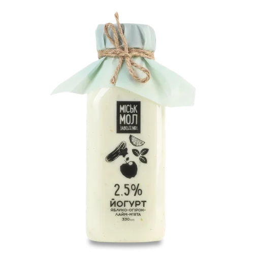 Йогурт Пастеризований 2.5% Яблуко-Огірок-Лайм-М'ята Міськмолзавод №1, п/пл, 330г