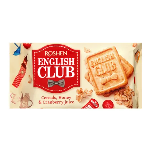 Печиво Рошен English Club з вівсяними пластівцями, медом та журавлиновим соком 112г
