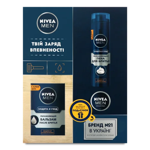 Набір Засобів Для Догляду За Обличчям Nivea Men, 30мл Крем + 200мл Піна для Гоління + 100мл Бальзам після Гоління, Захист та Догляд