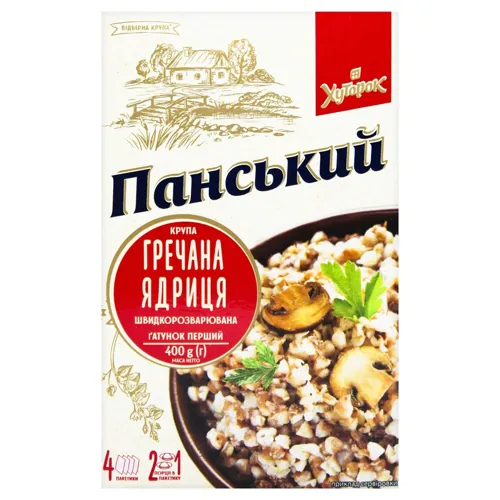 Крупа Хуторок Панський гречана ядриця в пакетиках 400г
