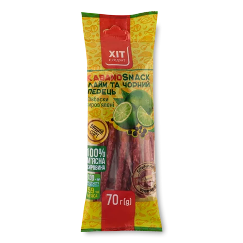 Ковбаски Н/К Лайм Та Чорний Перець KabanoSnack, 70г