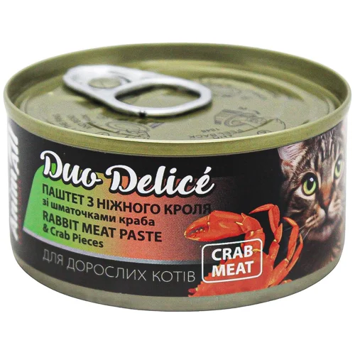 Корм вологий AnimAll Duo Delice з кроликом та шматочками краба для котів 80г
