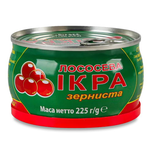 Ікра Лососева Зерниста Солена В/ґ, Залізна Банка 225г