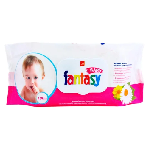 Серветки вологі Fantasy Baby для дітей з екстрактом ромашки, календули та Д-пантенол 100шт