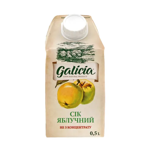 Сік неосвітлений пастеризований яблучний Galicia т/п 0.5л