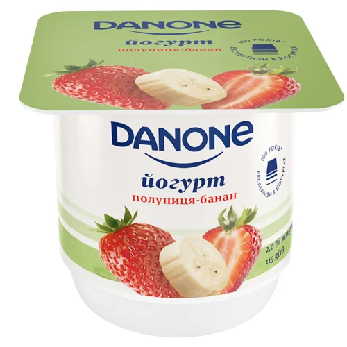 Йогурт 2% натуральний Полуниця-банан Danone ст 115г