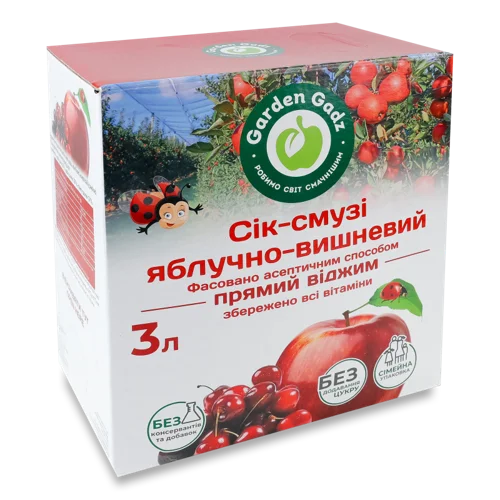 Сік-Смузі Яблучно-Вишневий стерилізований асептичний, фасований к/у, 3л