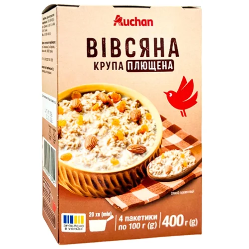 Крупа вівсяна Auchan плющена 100г х 4шт