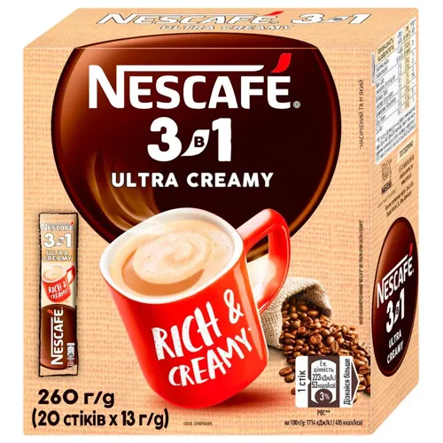 Напій кавовий NESCAFE® 3-в-1 Ultra Creamy розчинний стік 20*13г