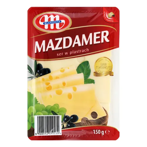 Сир 44% твердий нарізний Mazdamer Mlekovita лоток 150г