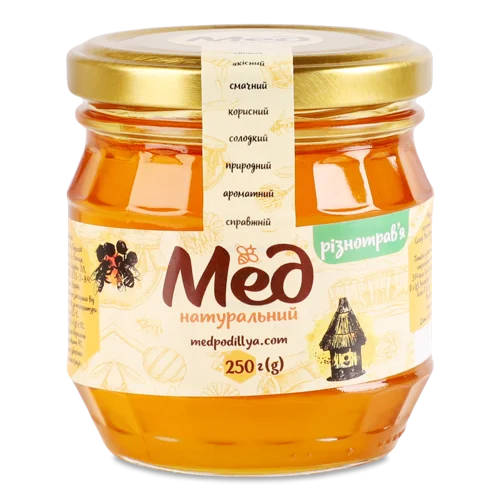 Мед Натуральний Різнотрав'я, в/ґ, c/б 250г