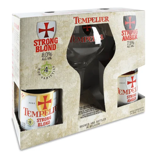 Пиво Tempelier янтарне 0,3 3л + світле 0,33 л + келих,шт.