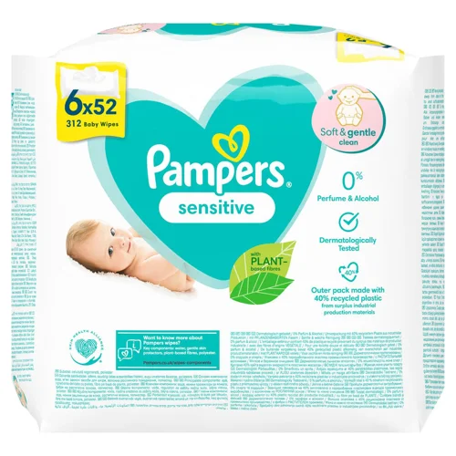Серветки вологі Pampers Sensitive дитячі 6x52шт