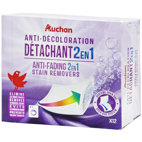 Серветки Auchan для виведення плям та захисту кольору 2в1 12шт