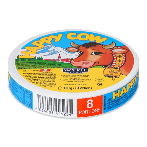 Сир Плавлений В/К 50% Порційний Happy Cow, Картонна Упаковка, 8х15г