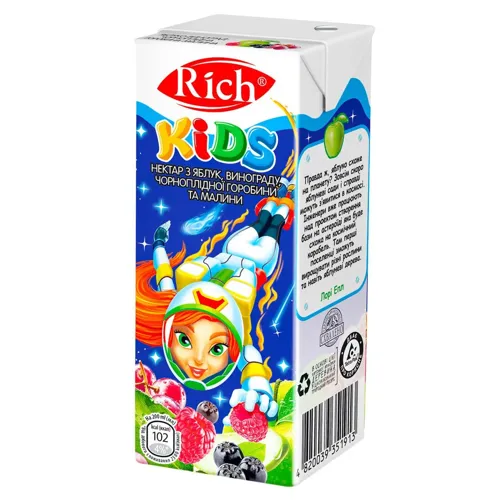 Нектар Rich Kids яблуко виноград чорноплідна горобина малина 200мл