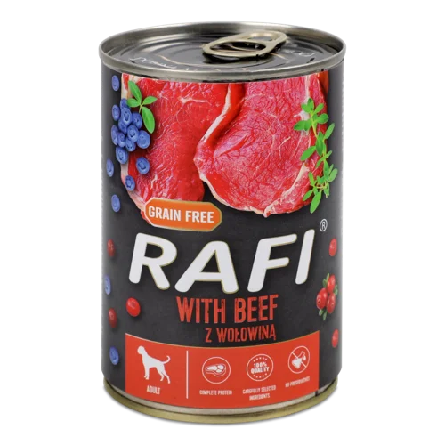 Корм Консервований Повнораціонний Для Дорослих Собак З Яловичиною Rafi з/б, 400г