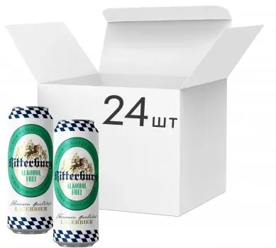 Упаковка пива Ritterburg світле фільтроване пастеризоване 0% 0.5л x 24