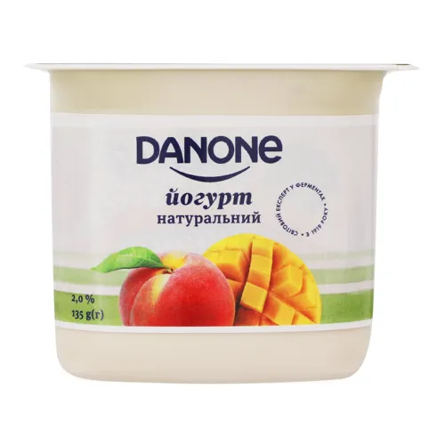 Йогурт 2% натуральний Манго-персик Danone ст 135г