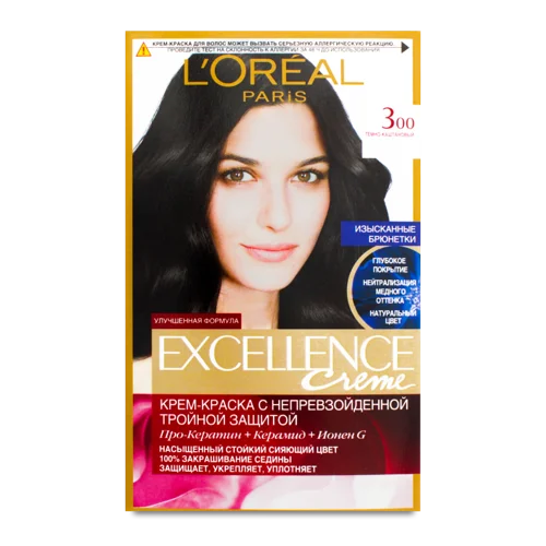 Крем-фарба Для Волосся №300 Темно-каштановий, Crème Excellence L'Oreal, 1шт