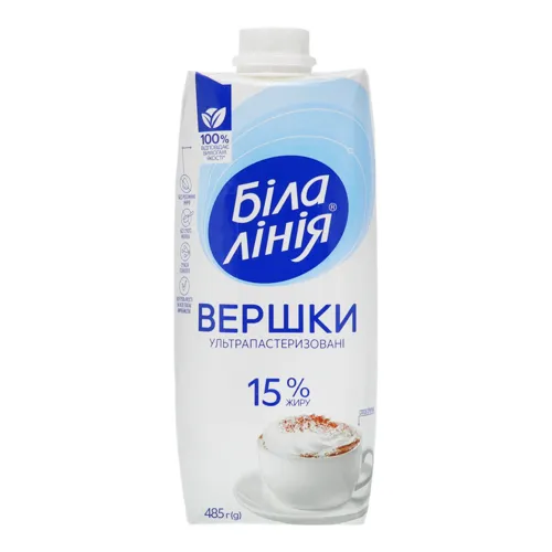 Вершки 15% ультрапастеризовані Відбірні Біла Лінія т/п 485г