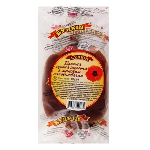 Булочка здобна шкільна з маковим наповнювачем Булкін м/у 80г